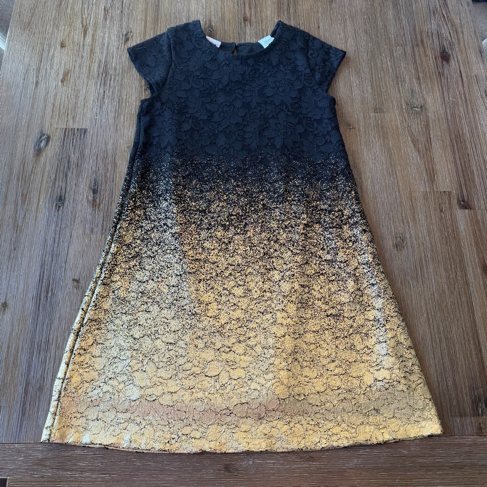 3/27$ Blueberi Boulevard Black and Gold Lace Kids Dress size 12
